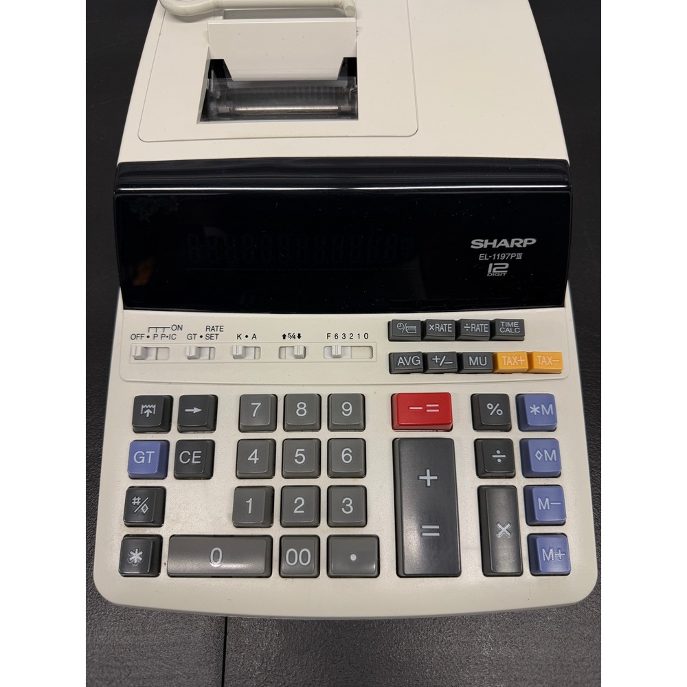 Sharp EL-1197PIII 12 Digit Heavy Duty 2 Color Ribbon Printer Calculator AC Power